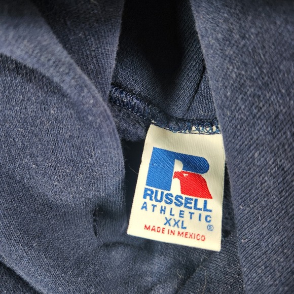 Vintage Russell Athletic Hoodie Mens XXL Blue Boxy 90s Mexico Blank - Picture 7 of 11
